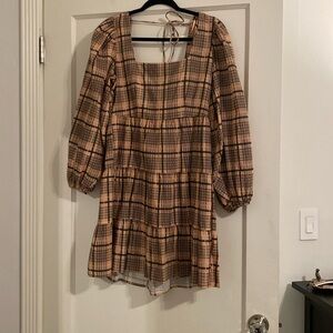 Coquette mini dress pink plaid with textured cotton fabric